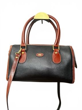 Bally Vintage Pebbled Leather Satchel in Black with Brown Trim